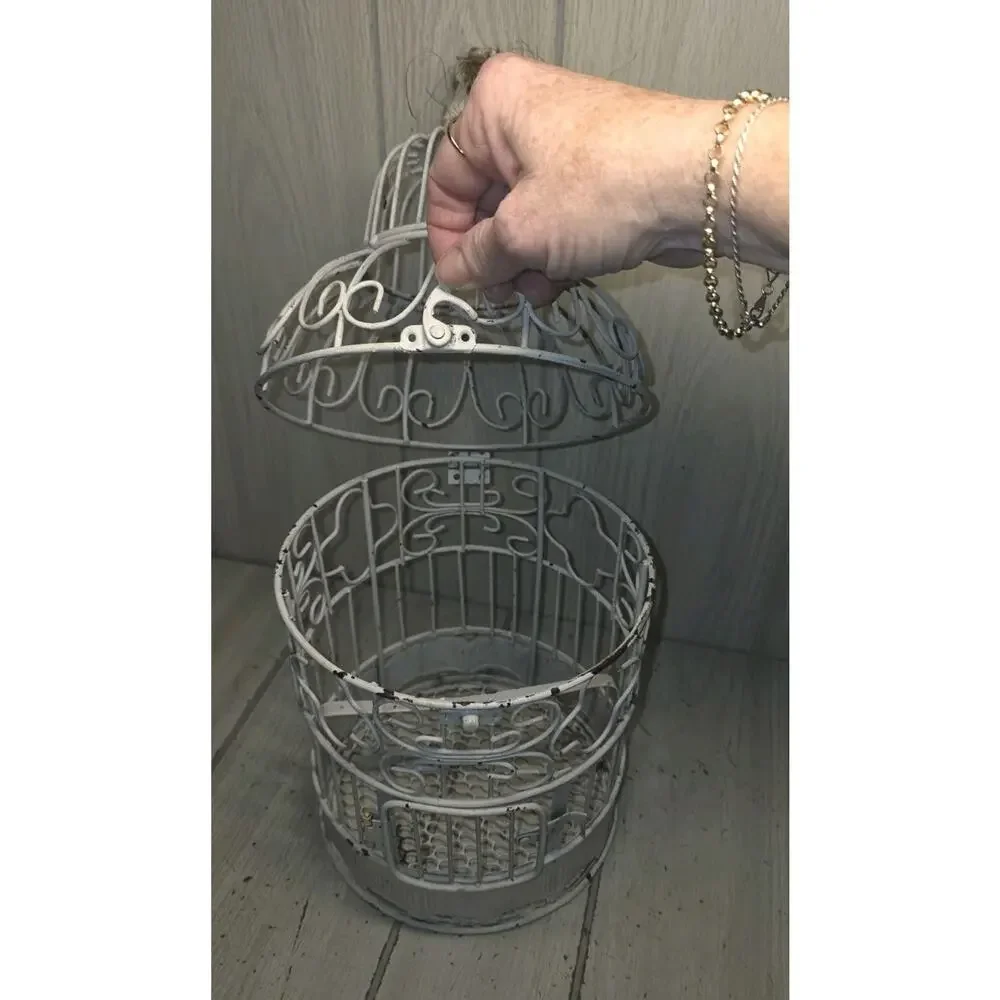 Vtg Hanging White Metal Decorative Bird Cage 15.5